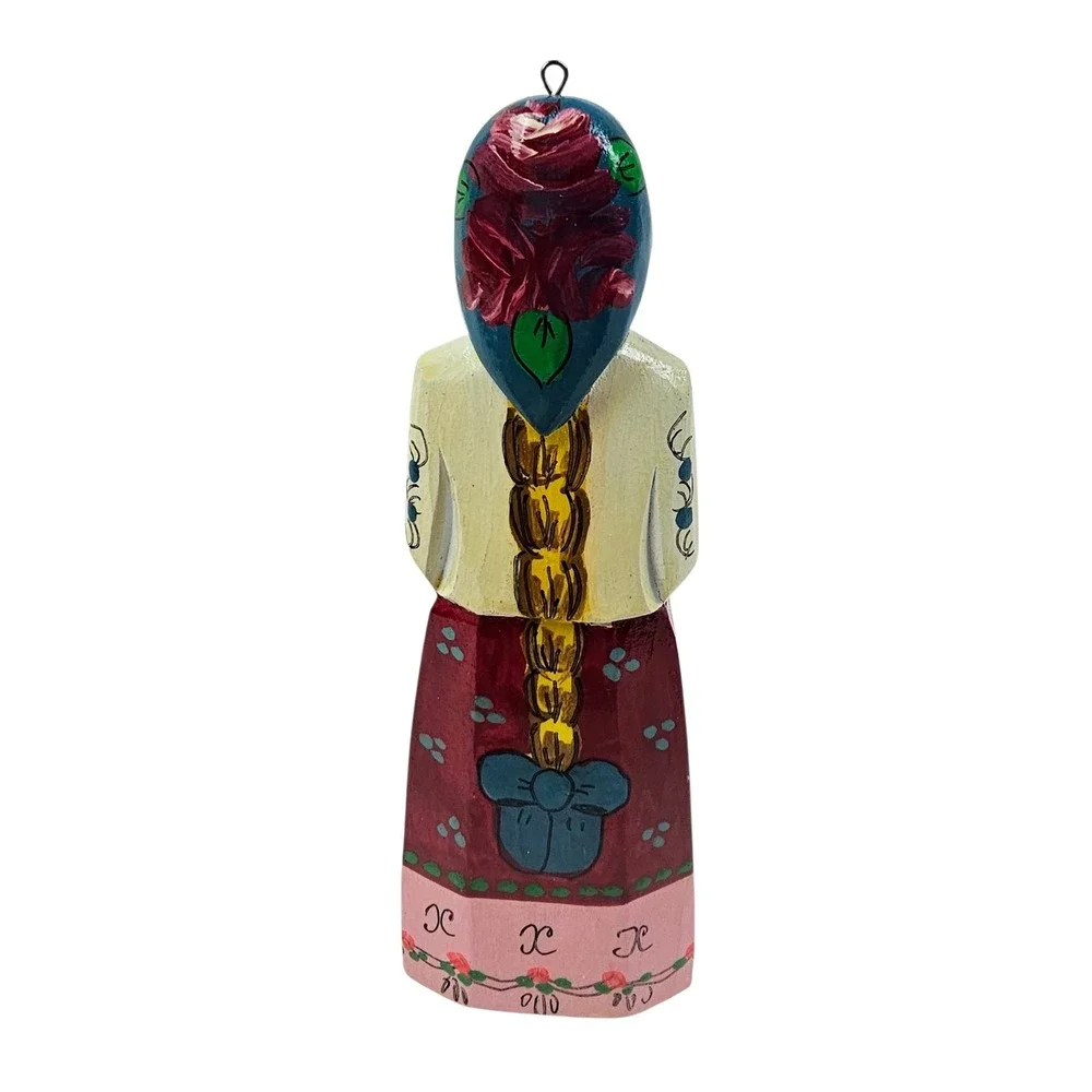 Hand Painted Russian Folk Art Wooden Woman Figurine Babushka Ornament 4.5 inch